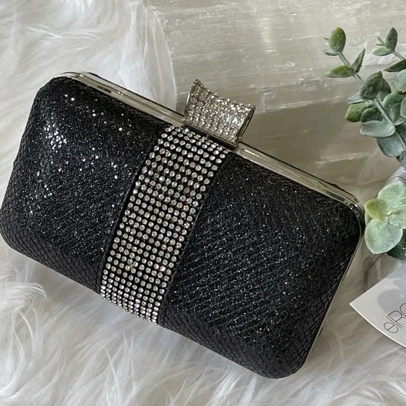 CRYSTAL ENCRUSTED EVENING BAG beaded EVENING BAG💥black w chain TIMELESS CLASSIC - Picture 1 of 10